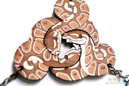 Interlocking Ball Python Trio Keychains - Family, Friendship, Poly Relationship couple keychain set