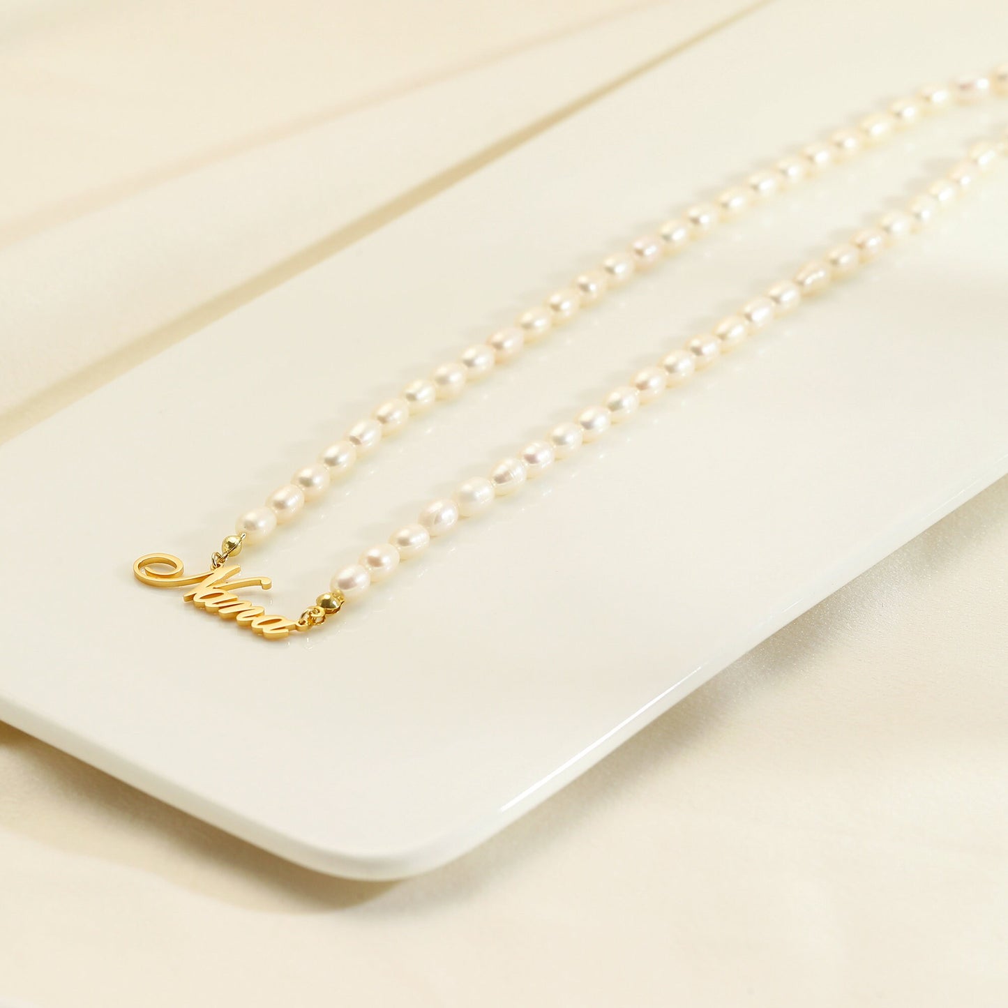 Personalized Pearl Name Necklace, Custom Name Necklace with Pearl Chain, Personalized Gift for Mother, Bridesmaid Gift, Necklace for Women