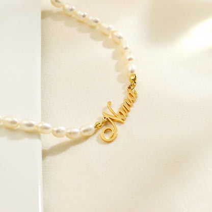 Personalized Pearl Name Necklace, Custom Name Necklace with Pearl Chain, Personalized Gift for Mother, Bridesmaid Gift, Necklace for Women