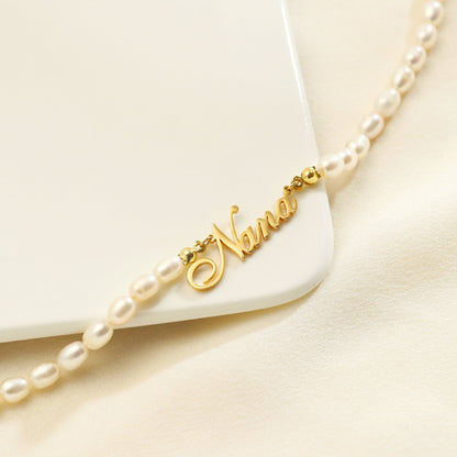 Personalized Pearl Name Necklace, Custom Name Necklace with Pearl Chain, Personalized Gift for Mother, Bridesmaid Gift, Necklace for Women