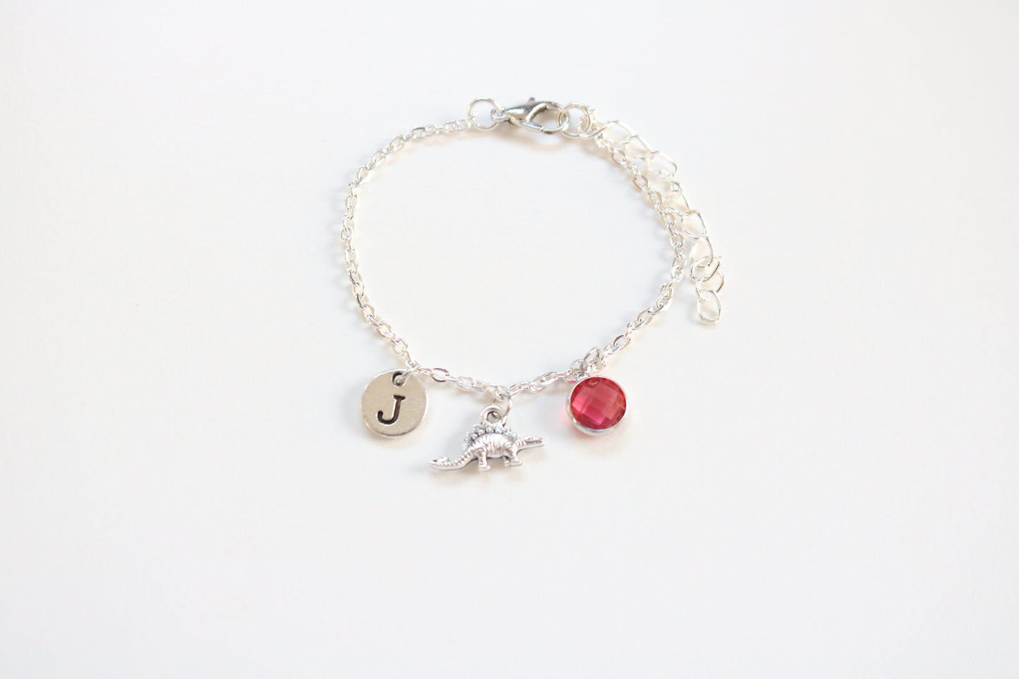 Dinosaur Anklet: Personalized Initial & Birthstone Charm, Stegosaurus Ankle chain