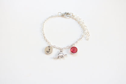 Dinosaur Anklet: Personalized Initial & Birthstone Charm, Stegosaurus Ankle chain