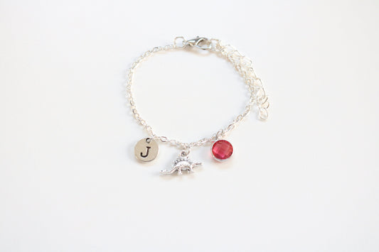 Dinosaur Anklet: Personalized Initial & Birthstone Charm, Stegosaurus Ankle chain