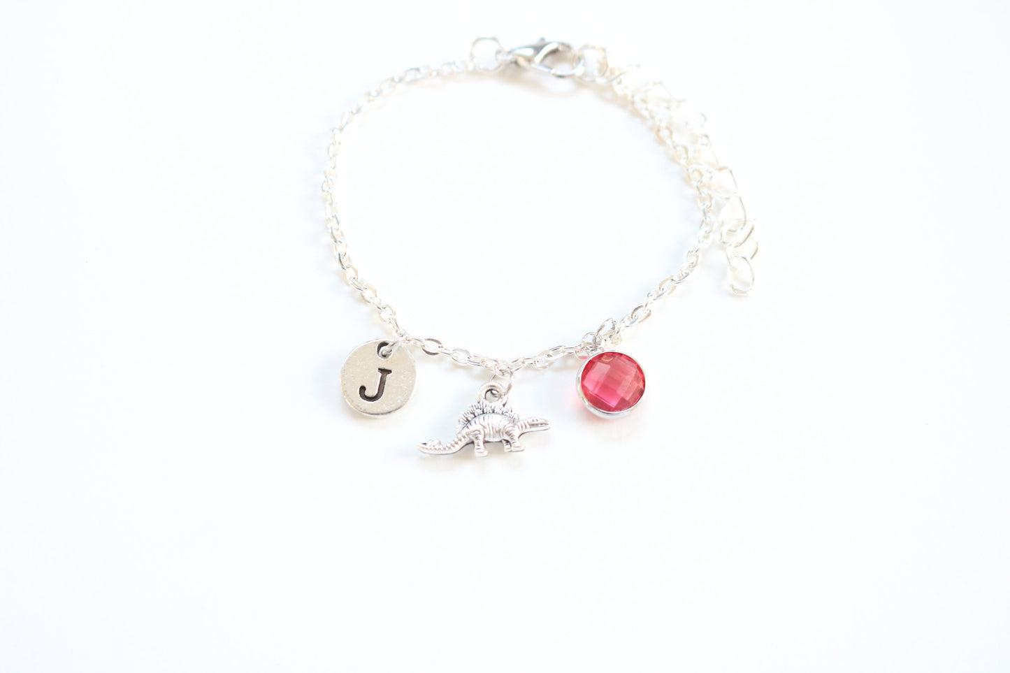 Dinosaur Anklet: Personalized Initial & Birthstone Charm, Stegosaurus Ankle chain