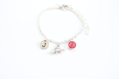 Dinosaur Anklet: Personalized Initial & Birthstone Charm, Stegosaurus Ankle chain