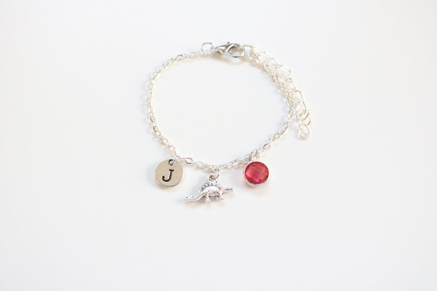 Dinosaur Anklet: Personalized Initial & Birthstone Charm, Stegosaurus Ankle chain