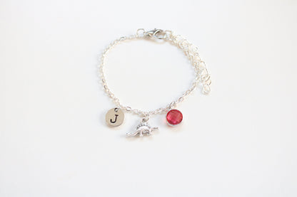 Dinosaur Anklet: Personalized Initial & Birthstone Charm, Stegosaurus Ankle chain