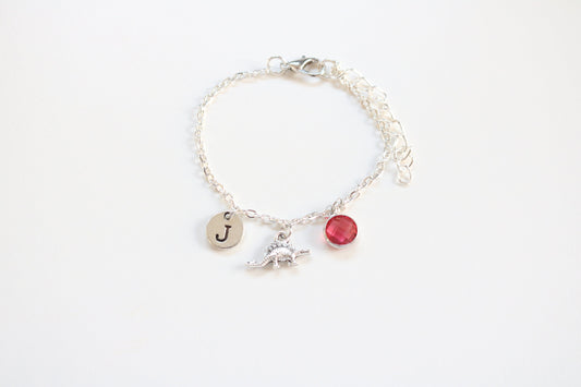 Dinosaur Anklet: Personalized Initial & Birthstone Charm, Stegosaurus Ankle chain