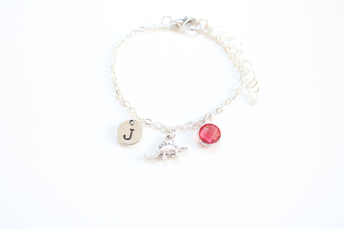 Dinosaur Anklet: Personalized Initial & Birthstone Charm, Stegosaurus Ankle chain