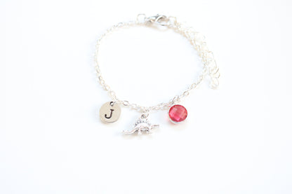 Dinosaur Anklet: Personalized Initial & Birthstone Charm, Stegosaurus Ankle chain
