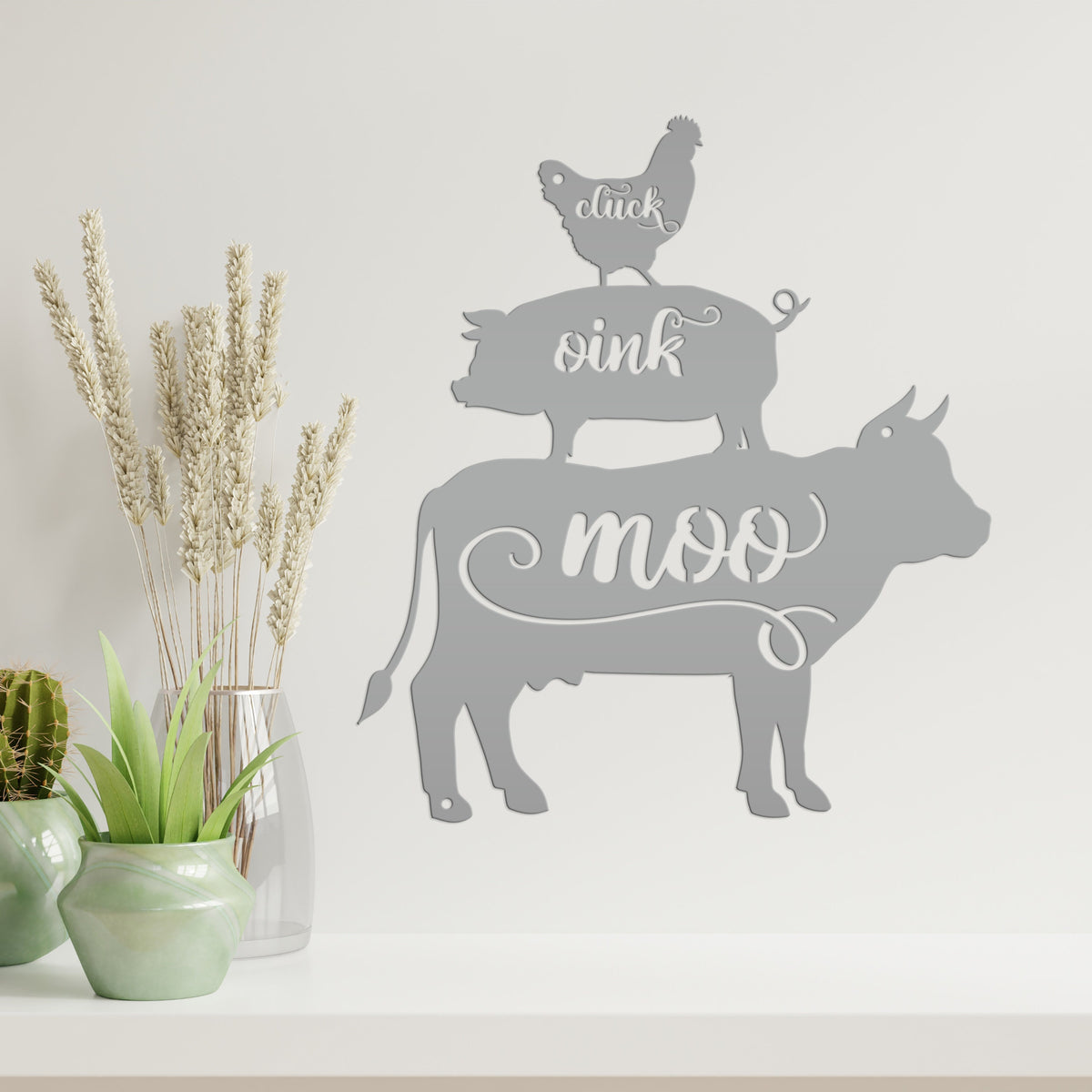 Cluck Oink Moo Metal Farm Animal Sign