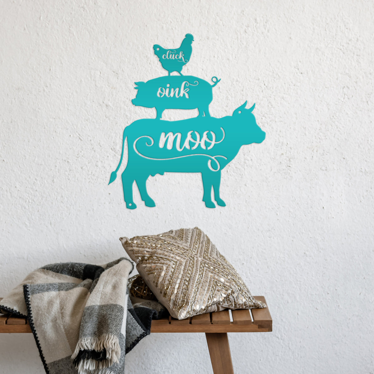 Cluck Oink Moo Metal Farm Animal Sign