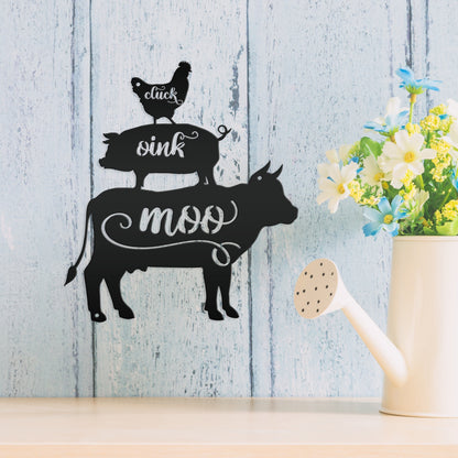 Cluck Oink Moo Metal Farm Animal Sign