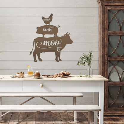 Cluck Oink Moo Metal Farm Animal Sign