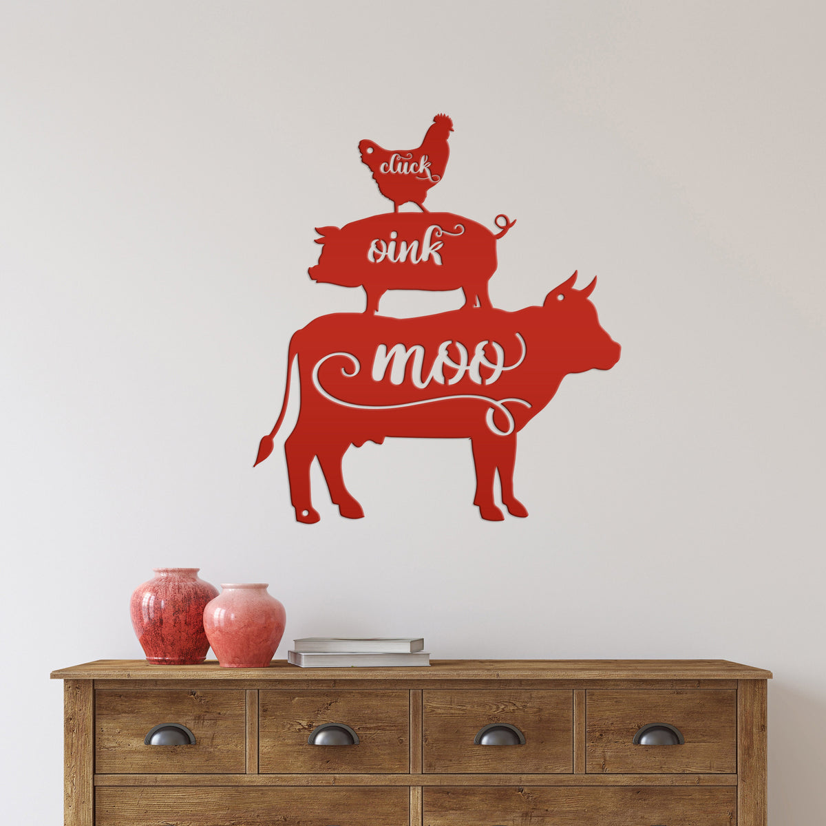 Cluck Oink Moo Metal Farm Animal Sign