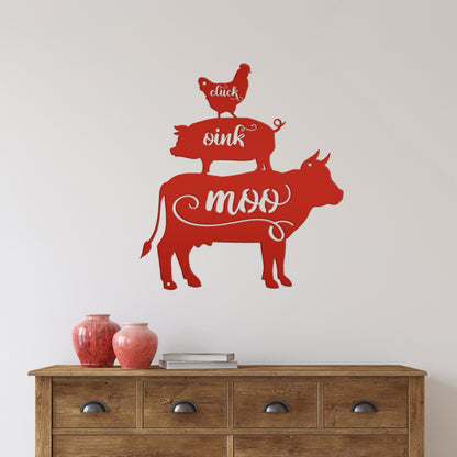 Cluck Oink Moo Metal Farm Animal Sign