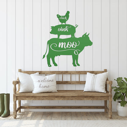 Cluck Oink Moo Metal Farm Animal Sign