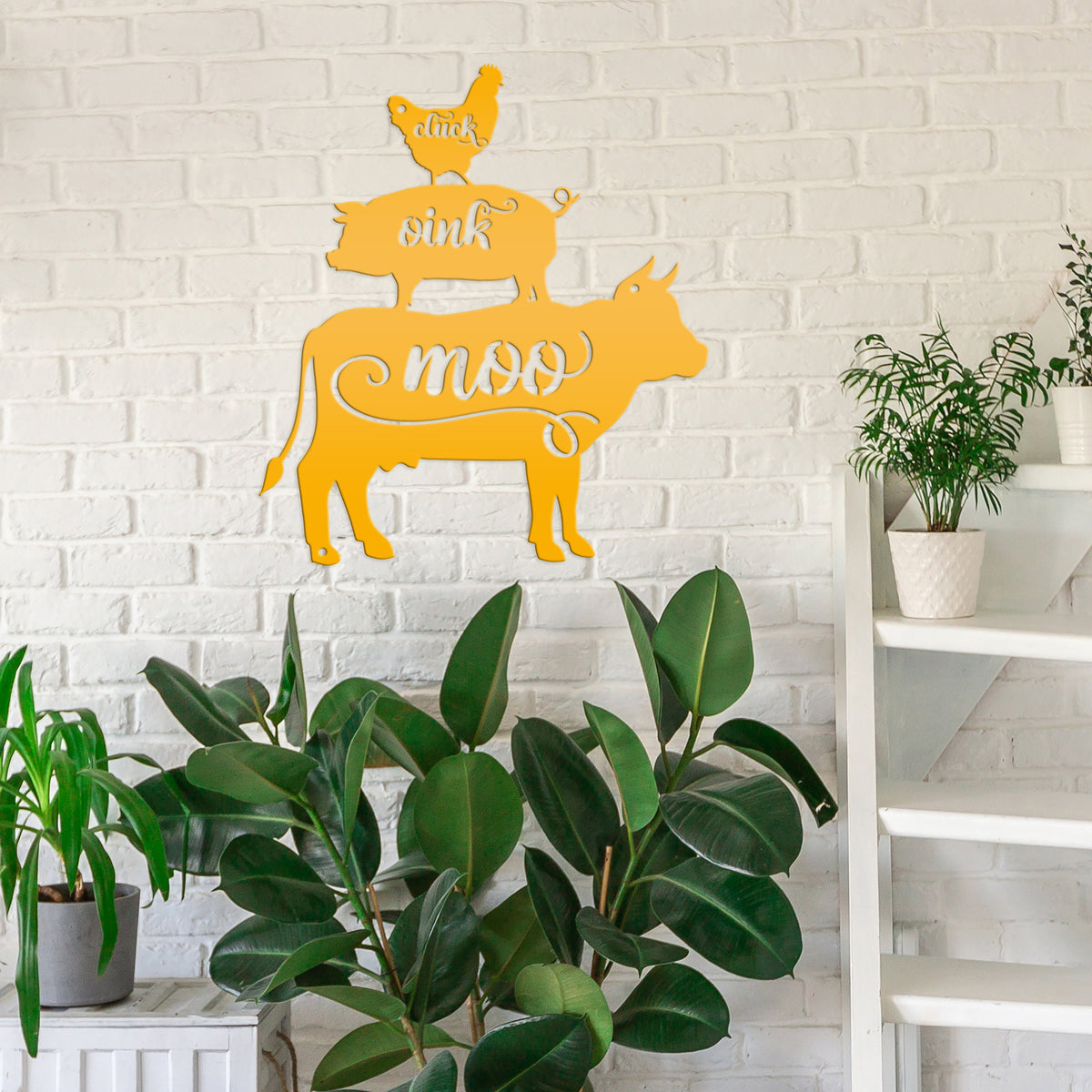 Cluck Oink Moo Metal Farm Animal Sign