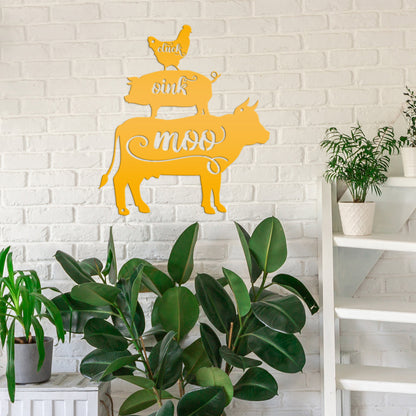 Cluck Oink Moo Metal Farm Animal Sign