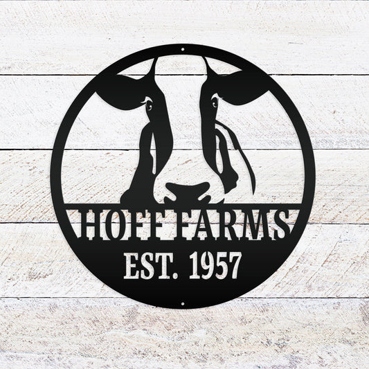 Cow Farm Metal Sign, Custom Gift For Cattle or Dairy Farmer, Round Business Sign, Gift for Mother Father Grandma Grandpa, Indoor or Outdoor