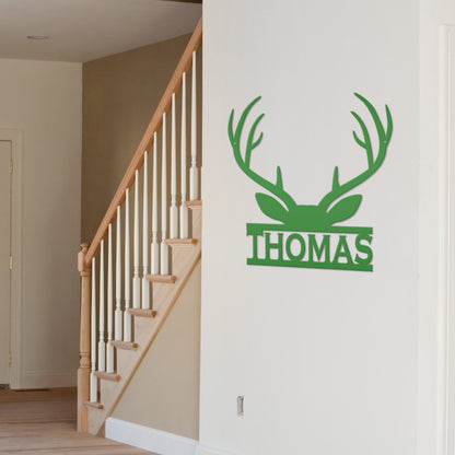 Personalized Deer Antler Monogram Metal Sign