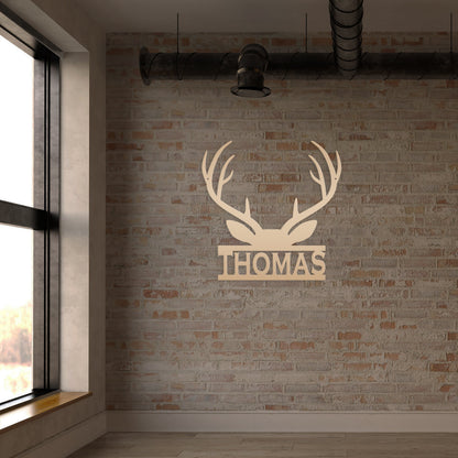 Personalized Deer Antler Monogram Metal Sign