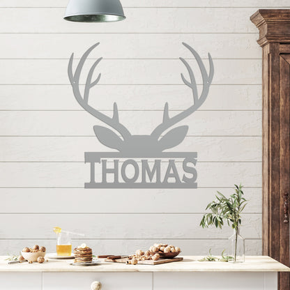 Personalized Deer Antler Monogram Metal Sign