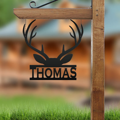 Personalized Deer Antler Monogram Metal Sign