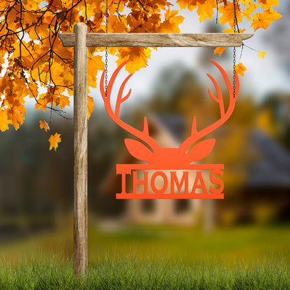 Personalized Deer Antler Monogram Metal Sign