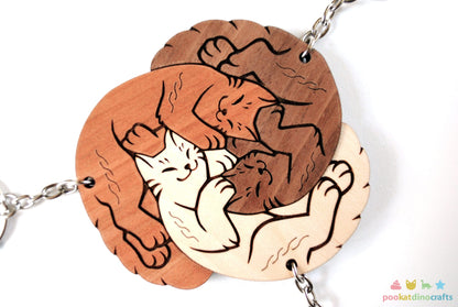 Interlocking Cat Trio Keychains - Family, Friendship, Poly Relationship couple keychain set