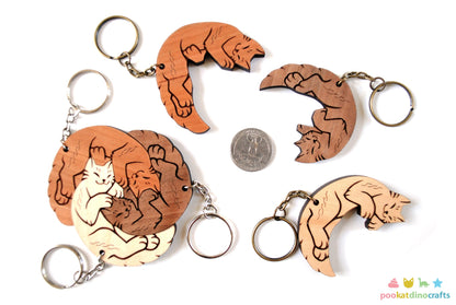 Interlocking Cat Trio Keychains - Family, Friendship, Poly Relationship couple keychain set