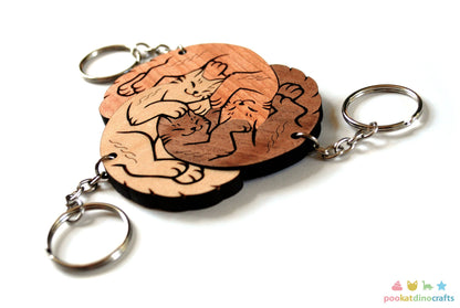 Interlocking Cat Trio Keychains - Family, Friendship, Poly Relationship couple keychain set