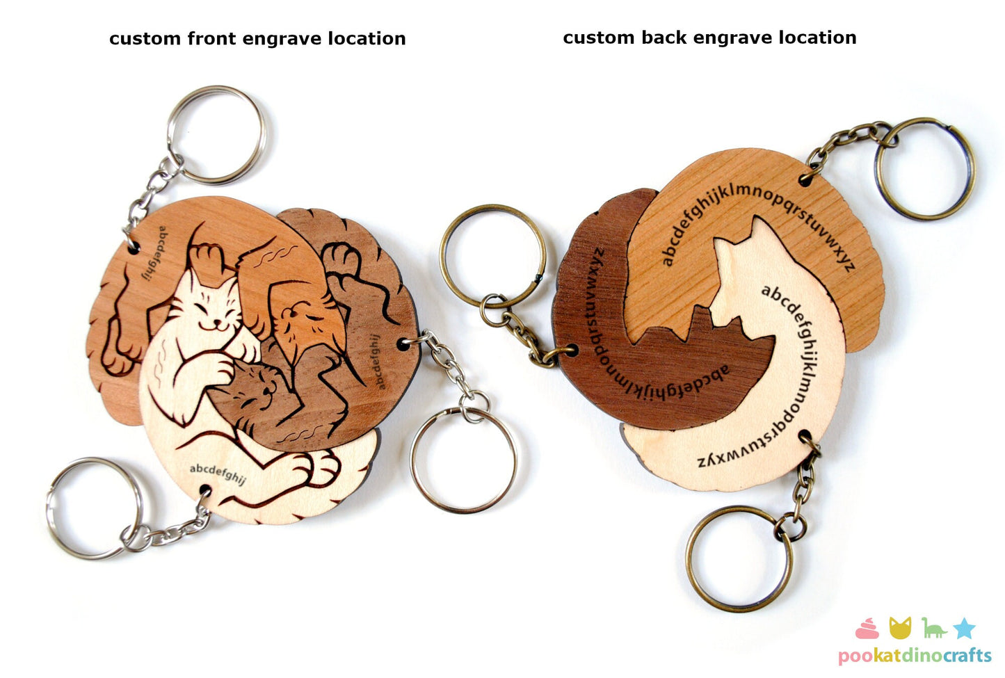 Interlocking Cat Trio Keychains - Family, Friendship, Poly Relationship couple keychain set