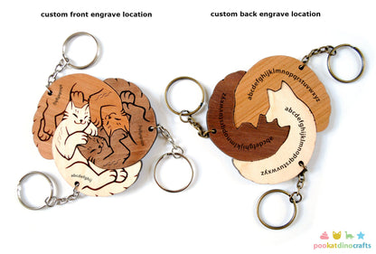 Interlocking Cat Trio Keychains - Family, Friendship, Poly Relationship couple keychain set