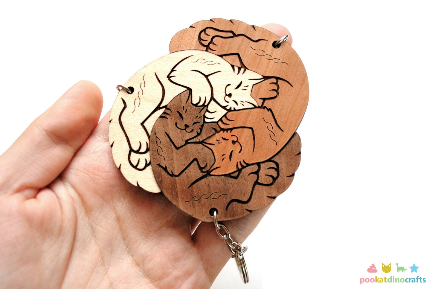 Interlocking Cat Trio Keychains - Family, Friendship, Poly Relationship couple keychain set