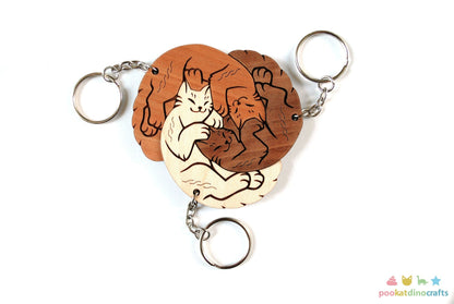 Interlocking Cat Trio Keychains - Family, Friendship, Poly Relationship couple keychain set
