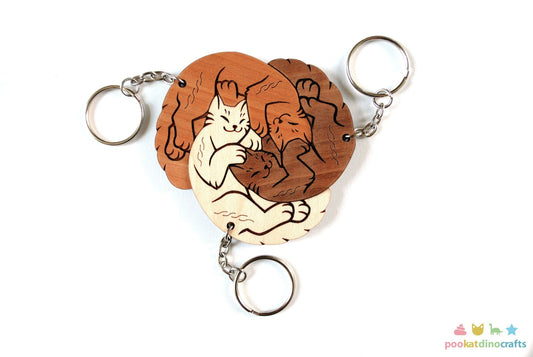 Interlocking Cat Trio Keychains - Family, Friendship, Poly Relationship couple keychain set
