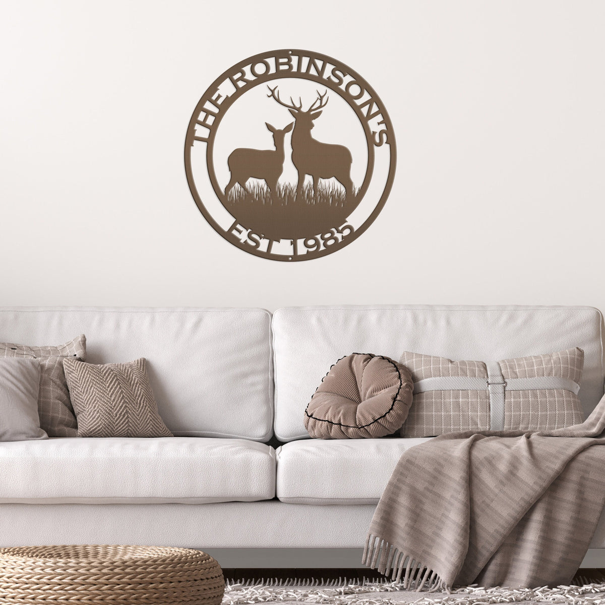 Round Custom Family Name Deer Metal Sign