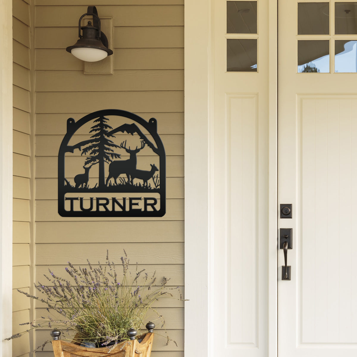 Metal Deer Sign, Custom Last Name Family Gift, Door Hanger, Rustic Home Decor, Front Porch Decorative Plaque, Outdoor Address Hanging Post