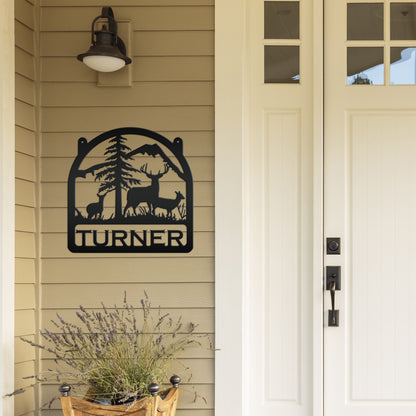 Metal Deer Sign, Custom Last Name Family Gift, Door Hanger, Rustic Home Decor, Front Porch Decorative Plaque, Outdoor Address Hanging Post