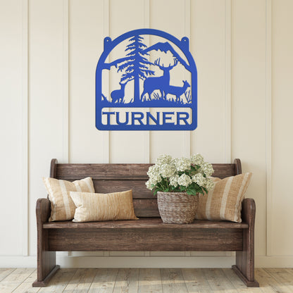 Metal Deer Sign, Custom Last Name Family Gift, Door Hanger, Rustic Home Decor, Front Porch Decorative Plaque, Outdoor Address Hanging Post