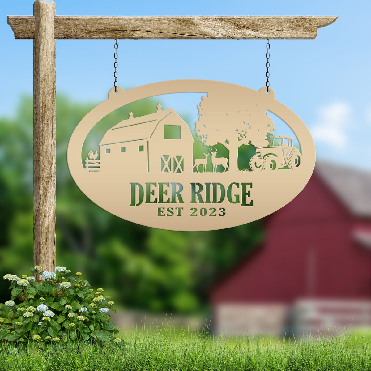Oval Deer Farm Sign with Family Name and Established Date - Farmhouse Decor