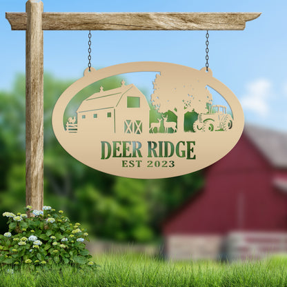 Oval Deer Farm Sign with Family Name and Established Date - Farmhouse Decor