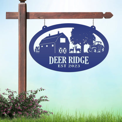 Oval Deer Farm Sign with Family Name and Established Date - Farmhouse Decor