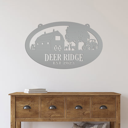 Oval Deer Farm Sign with Family Name and Established Date - Farmhouse Decor