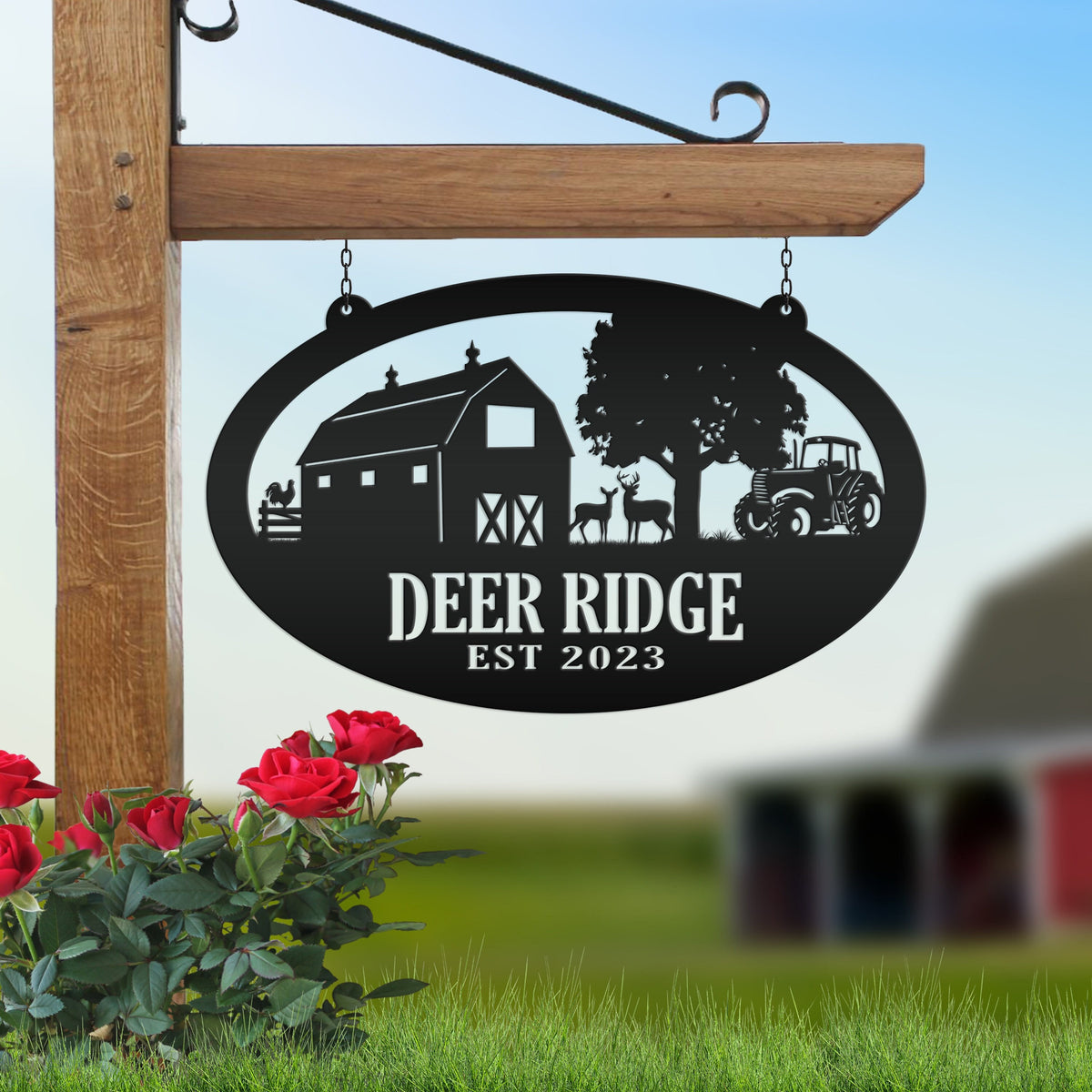 Oval Deer Farm Sign with Family Name and Established Date - Farmhouse Decor