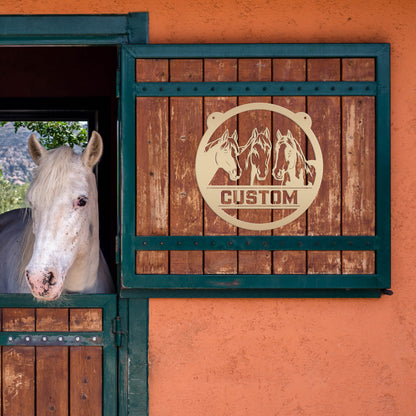 Horse Sign, Personalized Gift For the Horse Lover, Metal Stall Name Sign, Your own Wording, Round Welcome Sign, Rustic Ranch Home Decor
