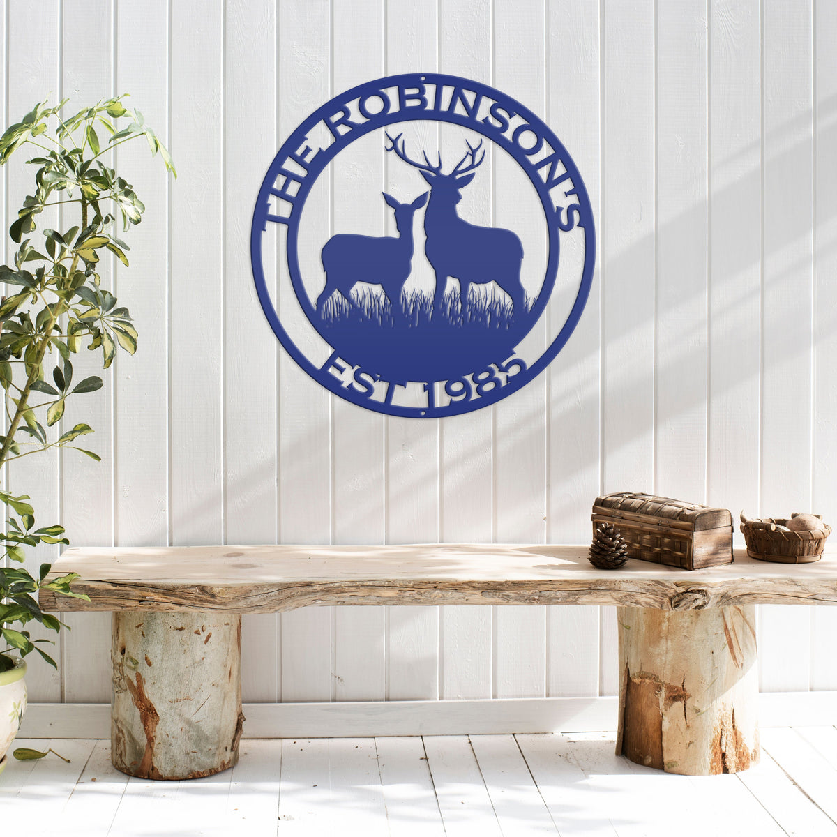 Round Custom Family Name Deer Metal Sign