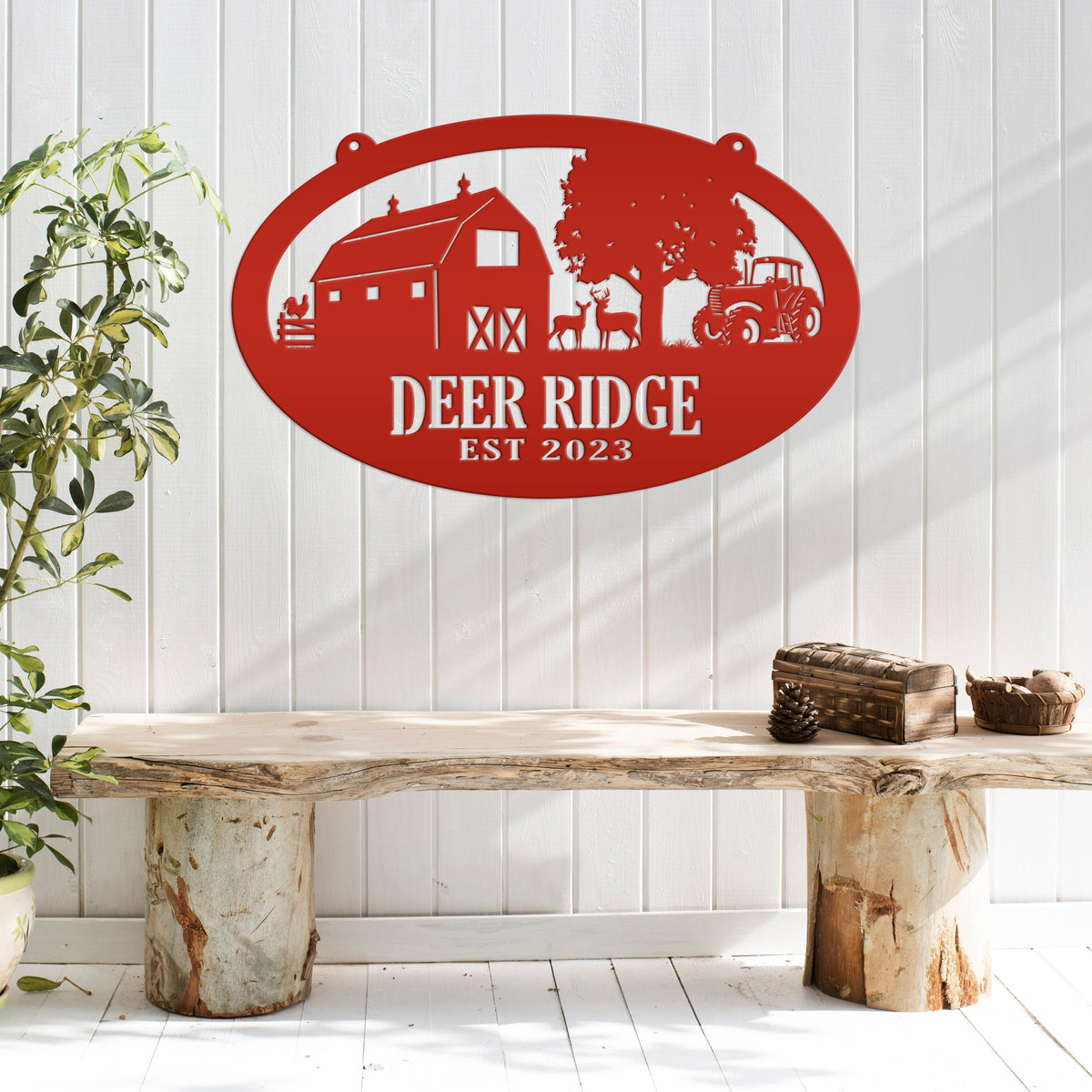 Oval Deer Farm Sign with Family Name and Established Date - Farmhouse Decor