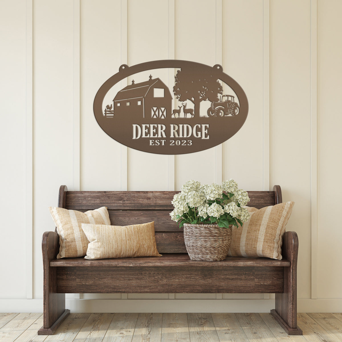 Oval Deer Farm Sign with Family Name and Established Date - Farmhouse Decor
